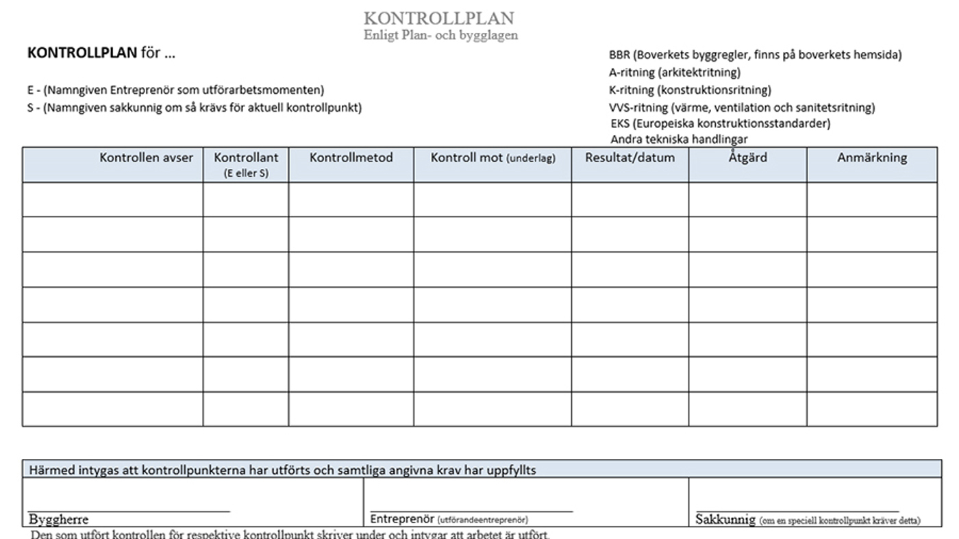 Kontrollplan enligt plan- och byggnadslagen