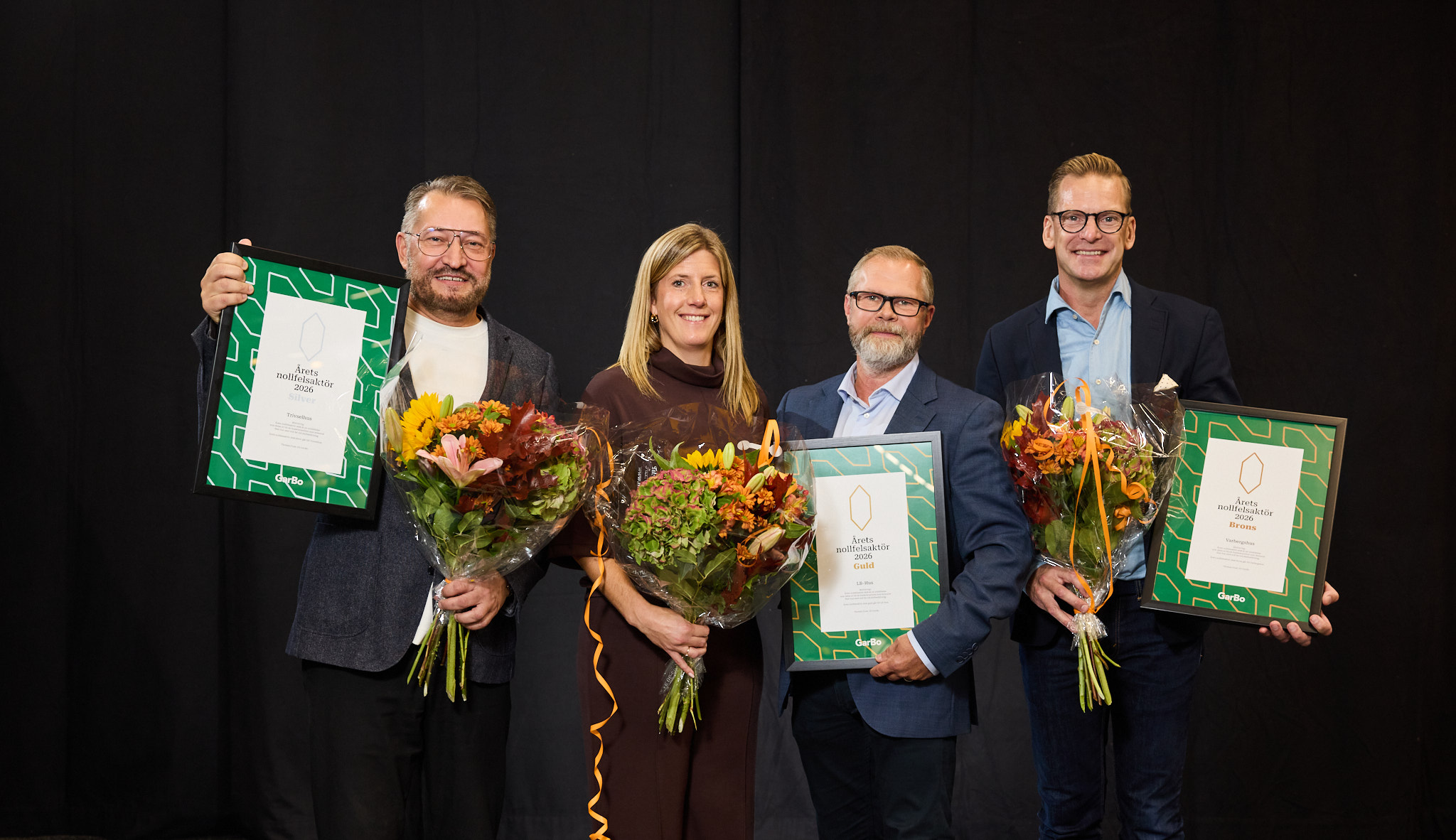 LB-Hus utses till Årets nollfelsaktör 2026. Trivselhus och Varbergshus tar silver- och bronsplatserna